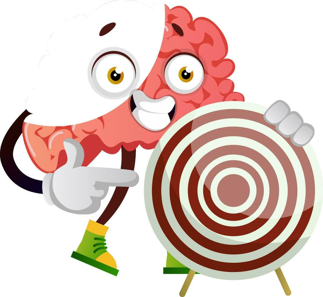 Brain holding a target, illustration, vector on white background.