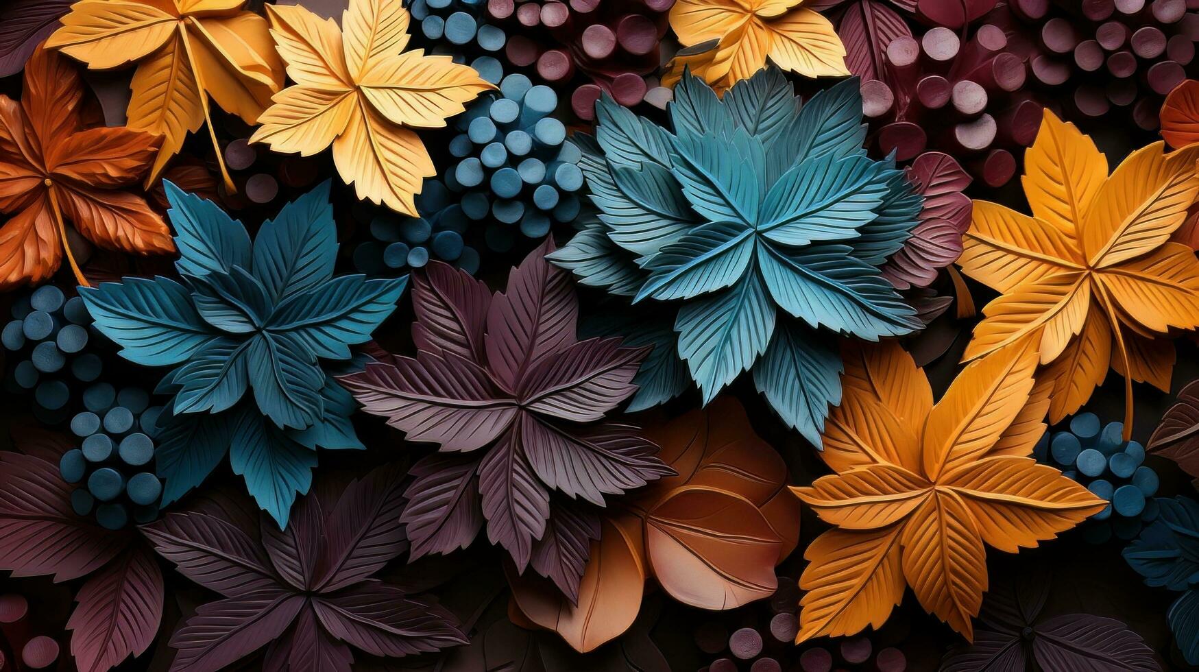 AI generated close up photo of different color maple leaves