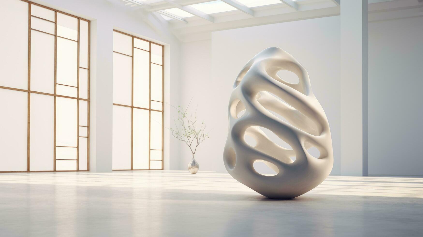 AI generated a stone sculpture in a white room photo