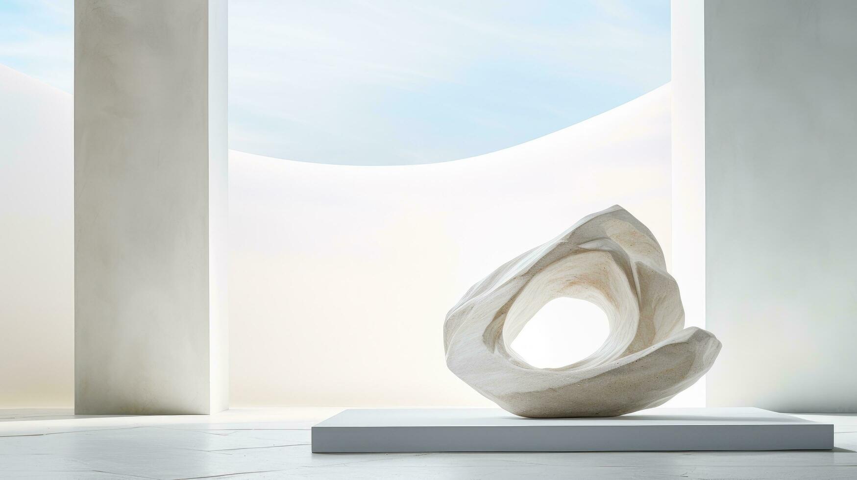 AI generated a stone sculpture in a white room photo