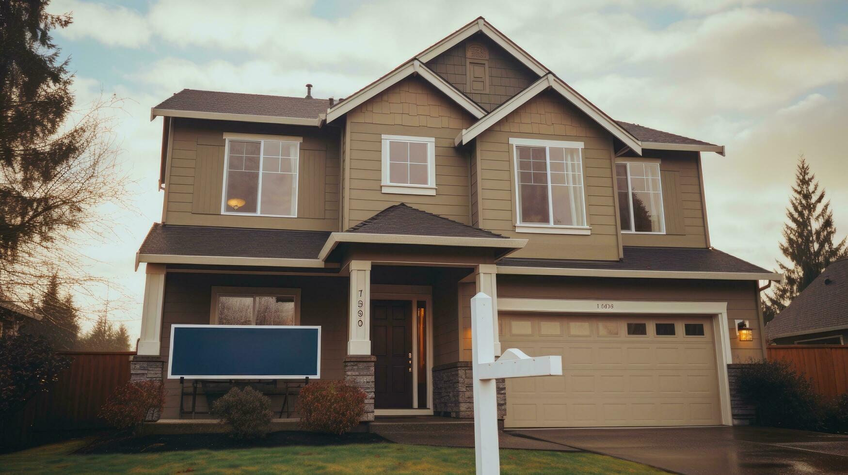 AI generated a house with a Sold with a sign for the price photo