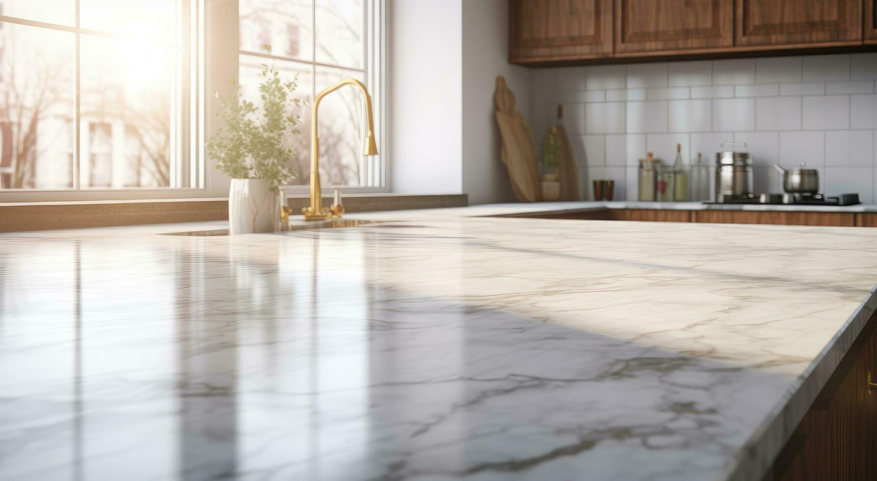 AI generated a marble counter top in a kitchen photo