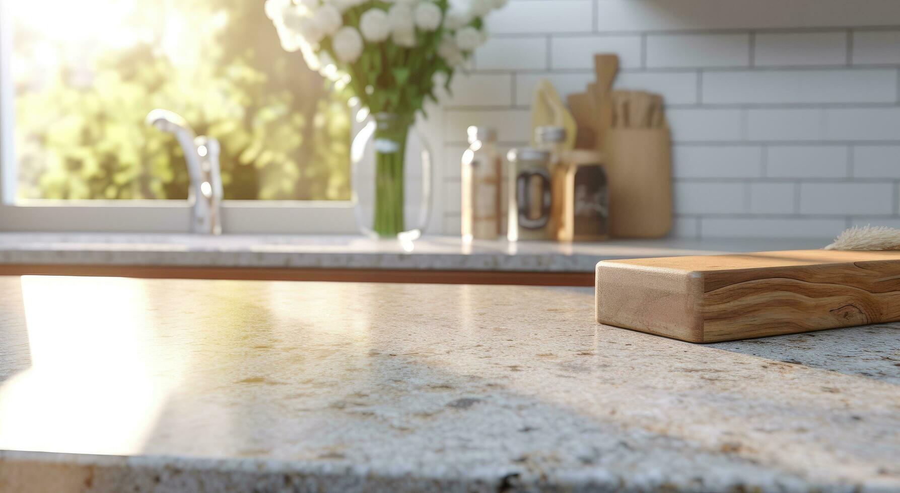 AI generated a kitchen counter decorated with granite countertop photo