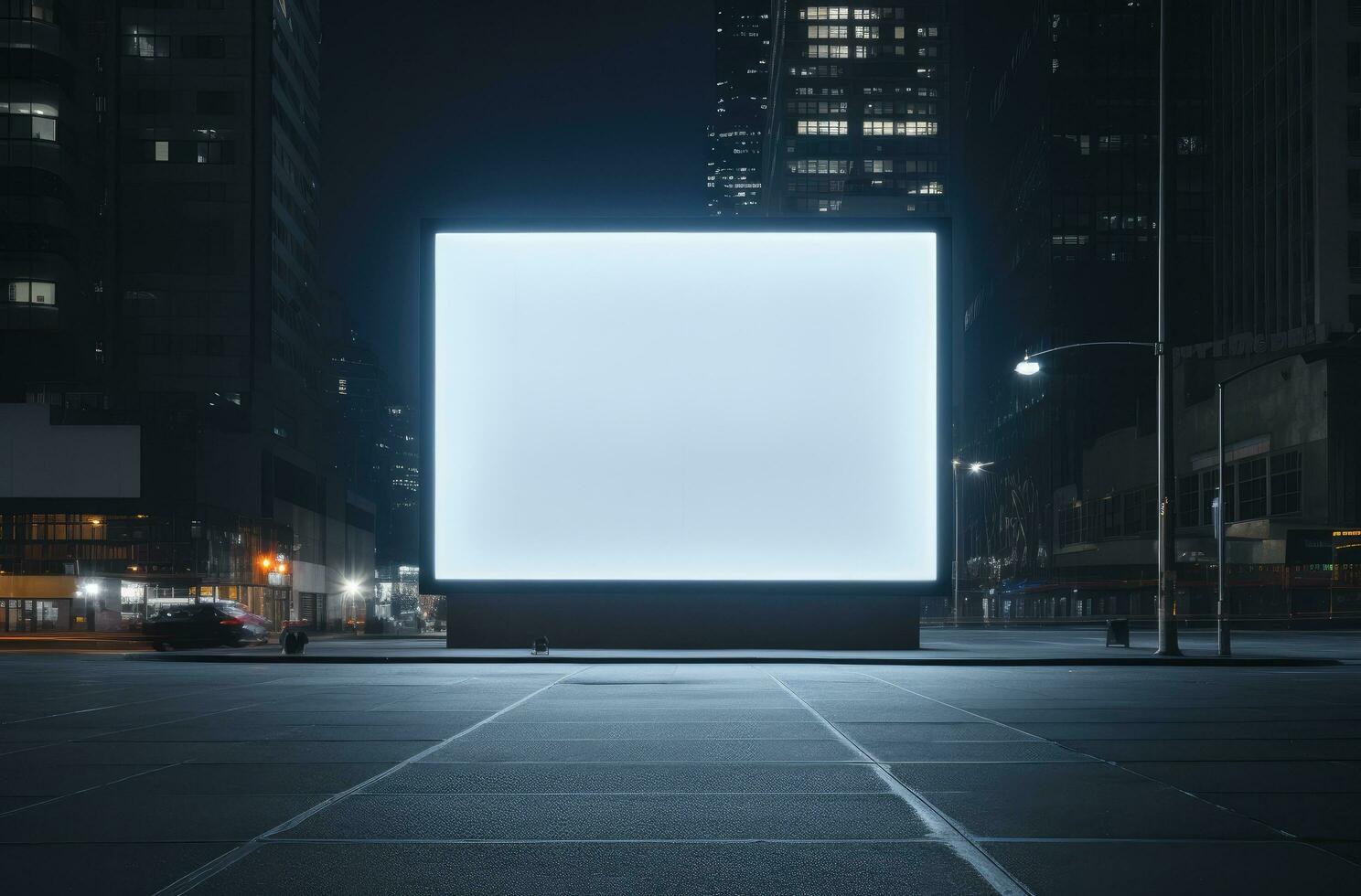 AI generated a group of people are in front of an empty billboard photo