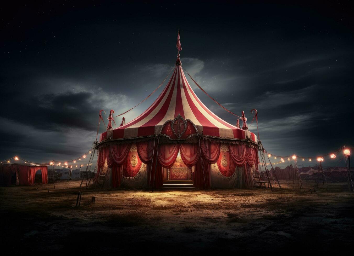 ai generado un circo tienda a noche con un rojo tienda en contra blanco antecedentes foto