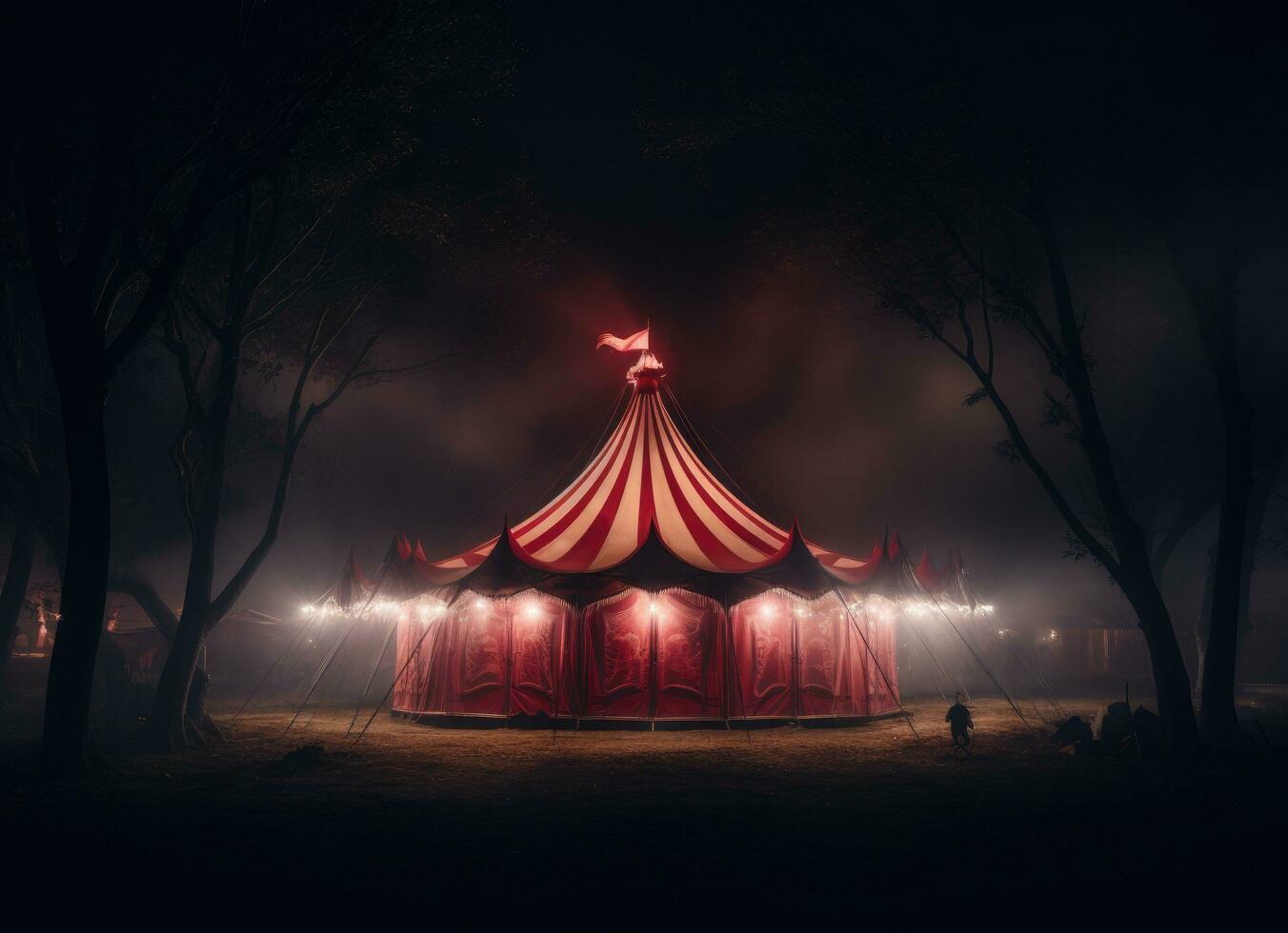 AI generated a circus tent at night with a red tent against white background photo