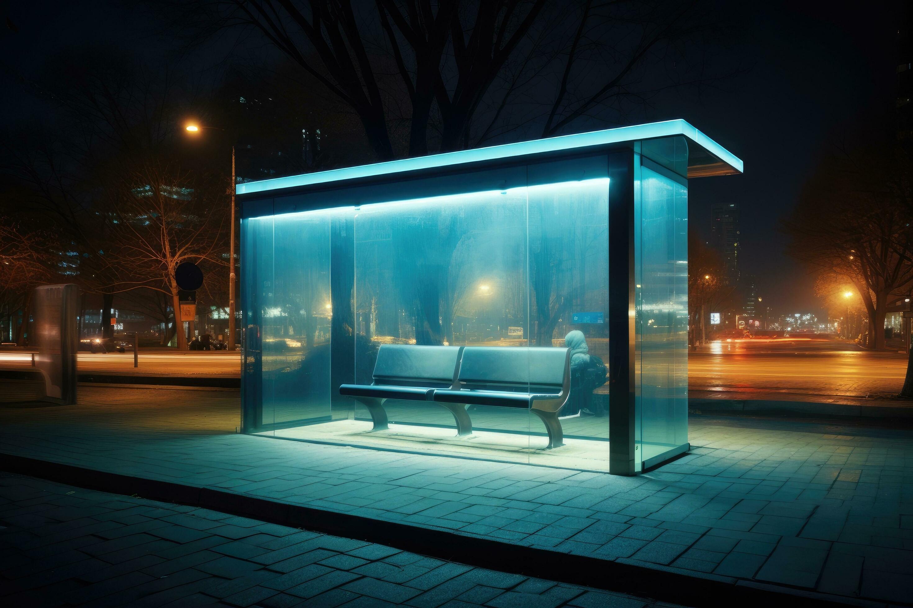AI generated a bus stop is shown at night time passerby, 35383664 Stock