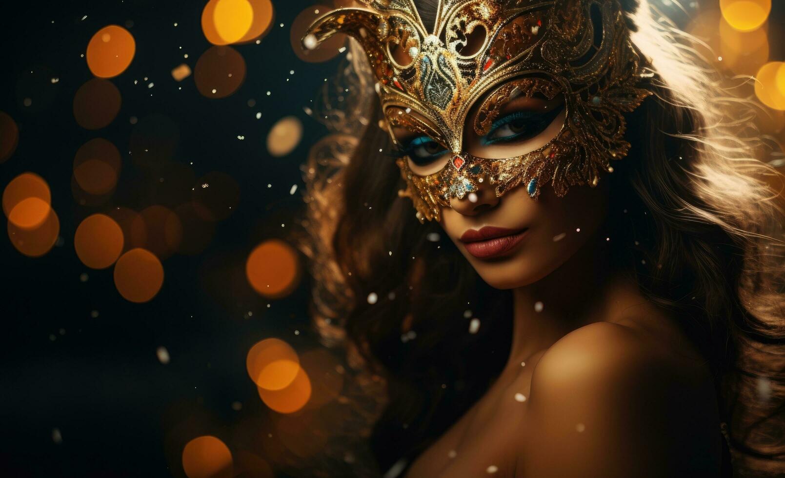 AI generated a beautiful woman in a mask on a dark background photo