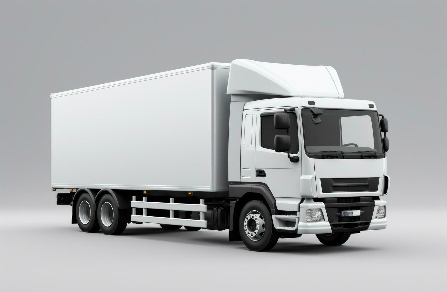 AI generated white freight truck on gray background photo