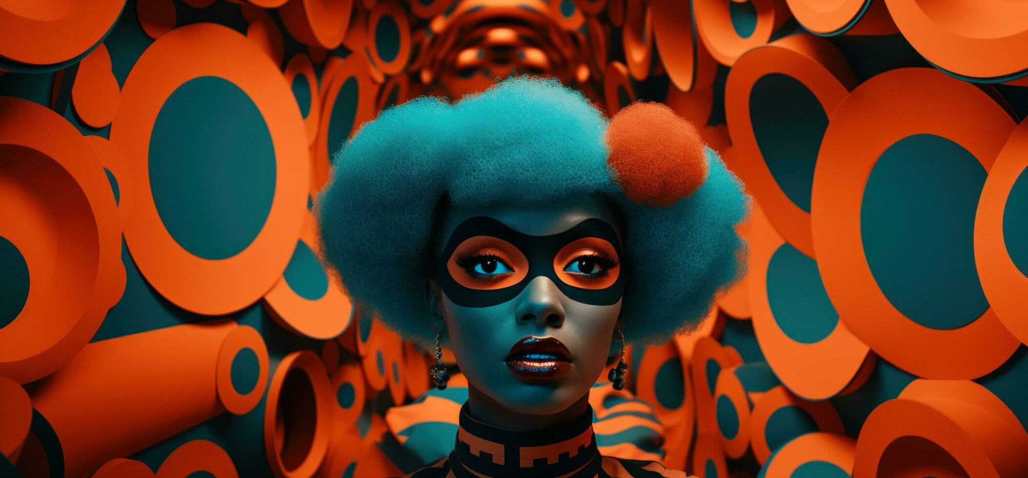 AI generated woman in orange colored circles photo