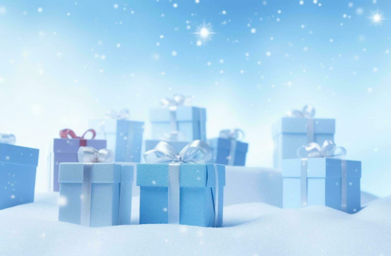 AI generated snow with some gift boxes photo