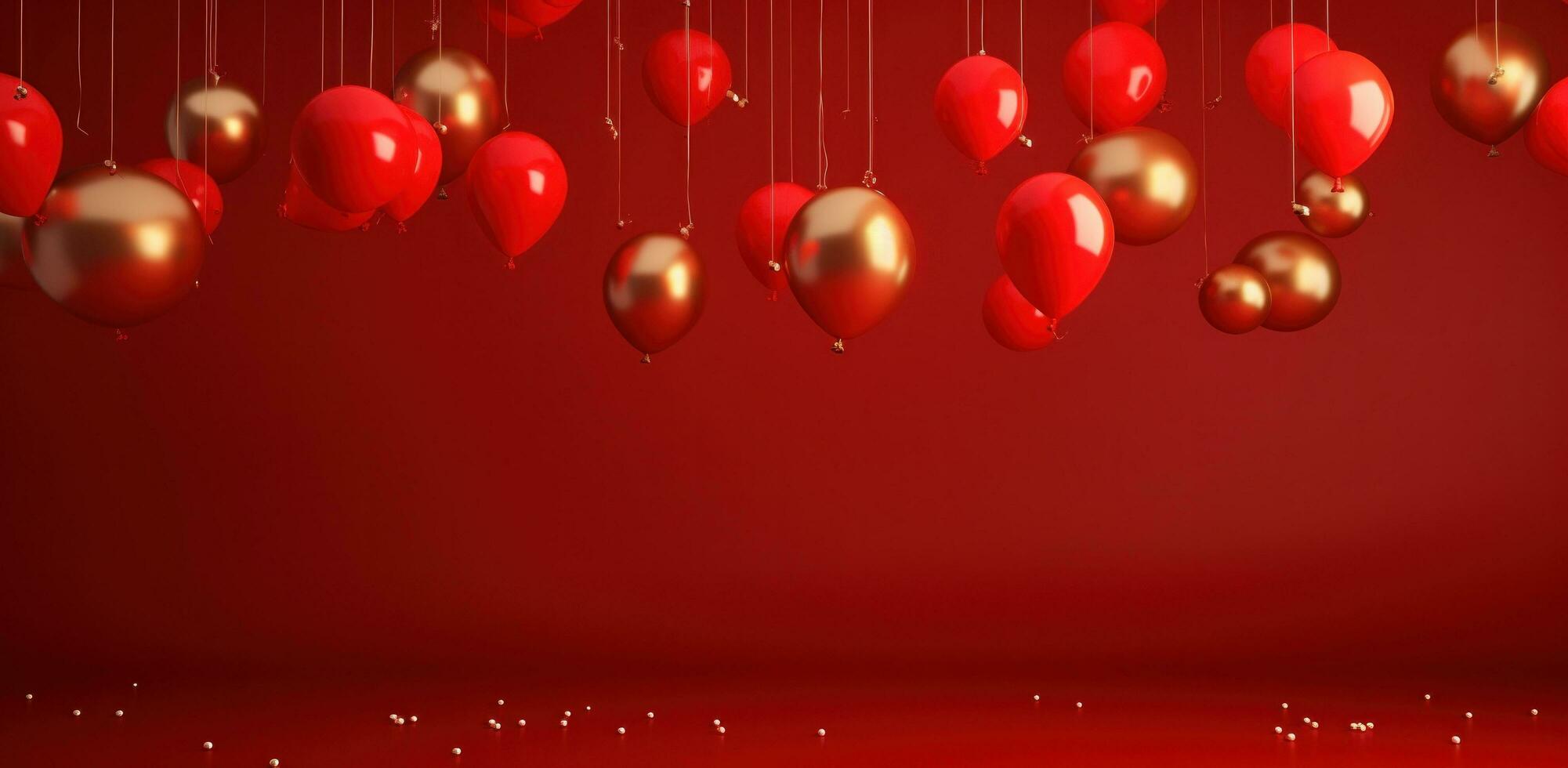 AI generated red ballons falling down over a red background photo