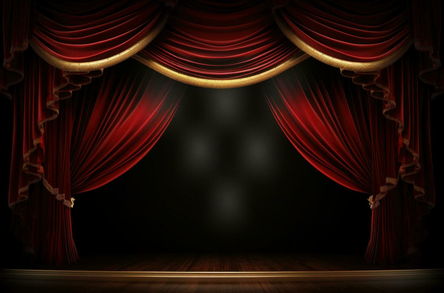AI generated red theater stage with light and curtains photo