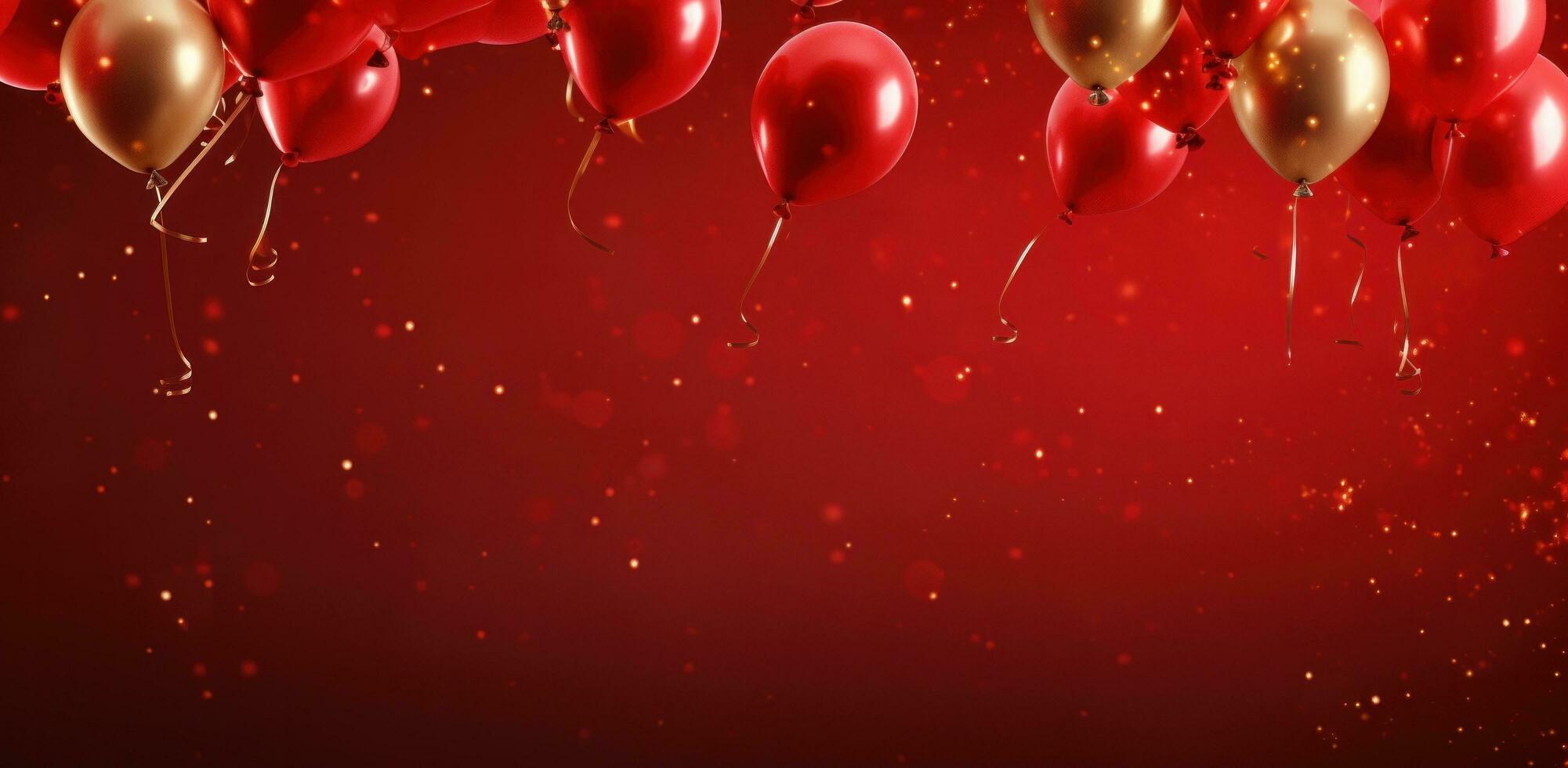 AI generated red glitter balloons floating over a red background photo