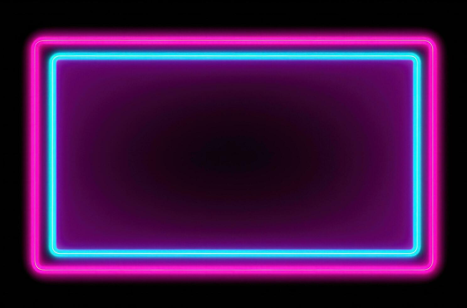AI generated pink neon light frame on black background photo