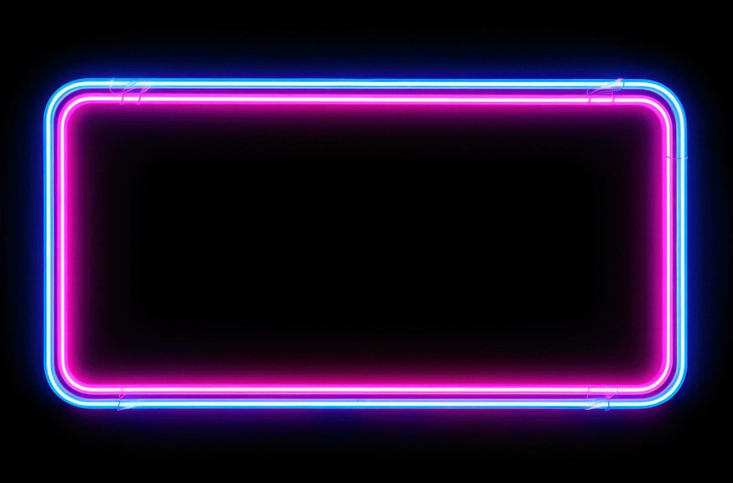 AI generated neon neon square frame on black background photo