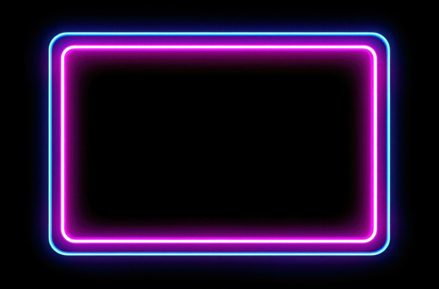 AI generated neon neon square frame on black background photo