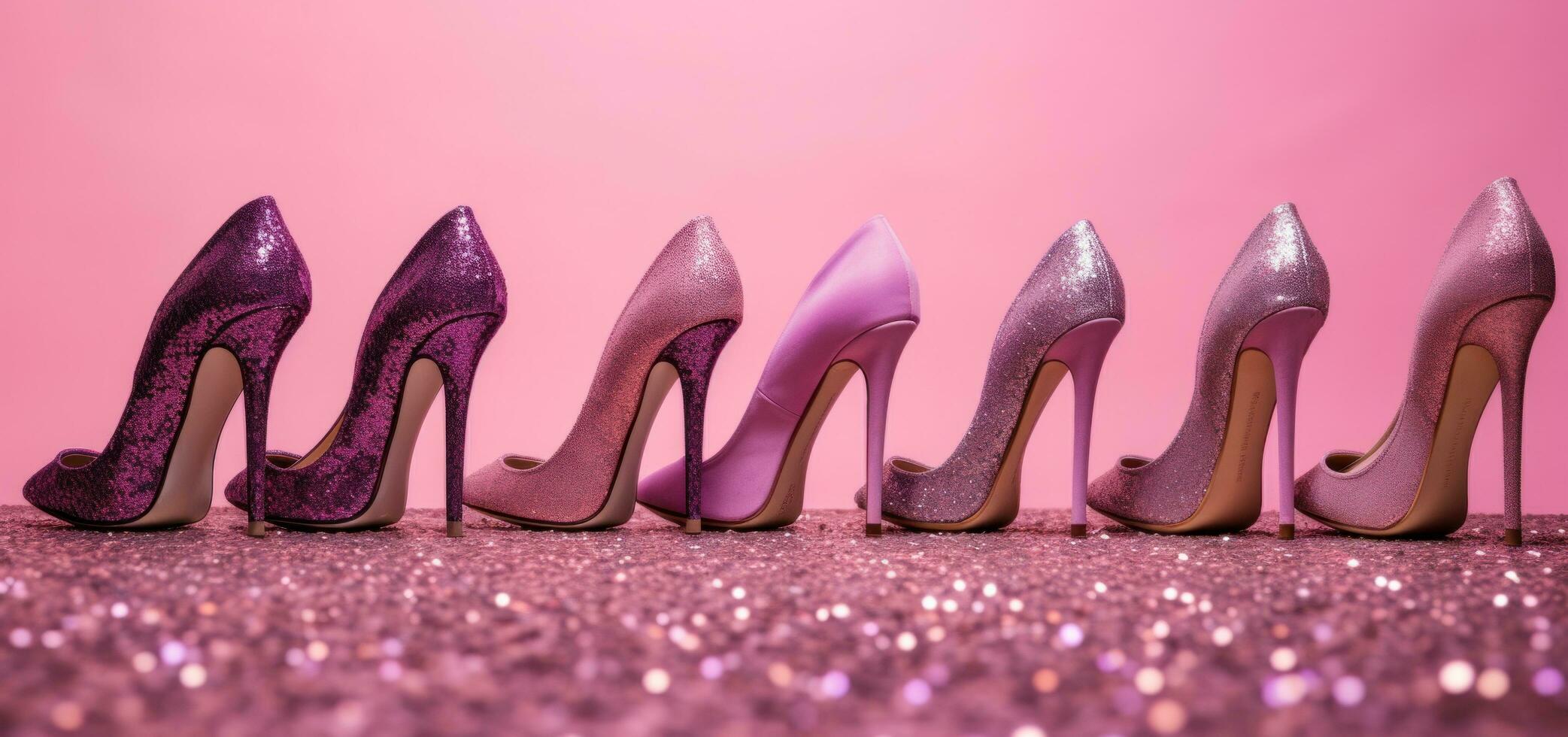 AI generated high heel shoes in a row on pink wallpaper photo