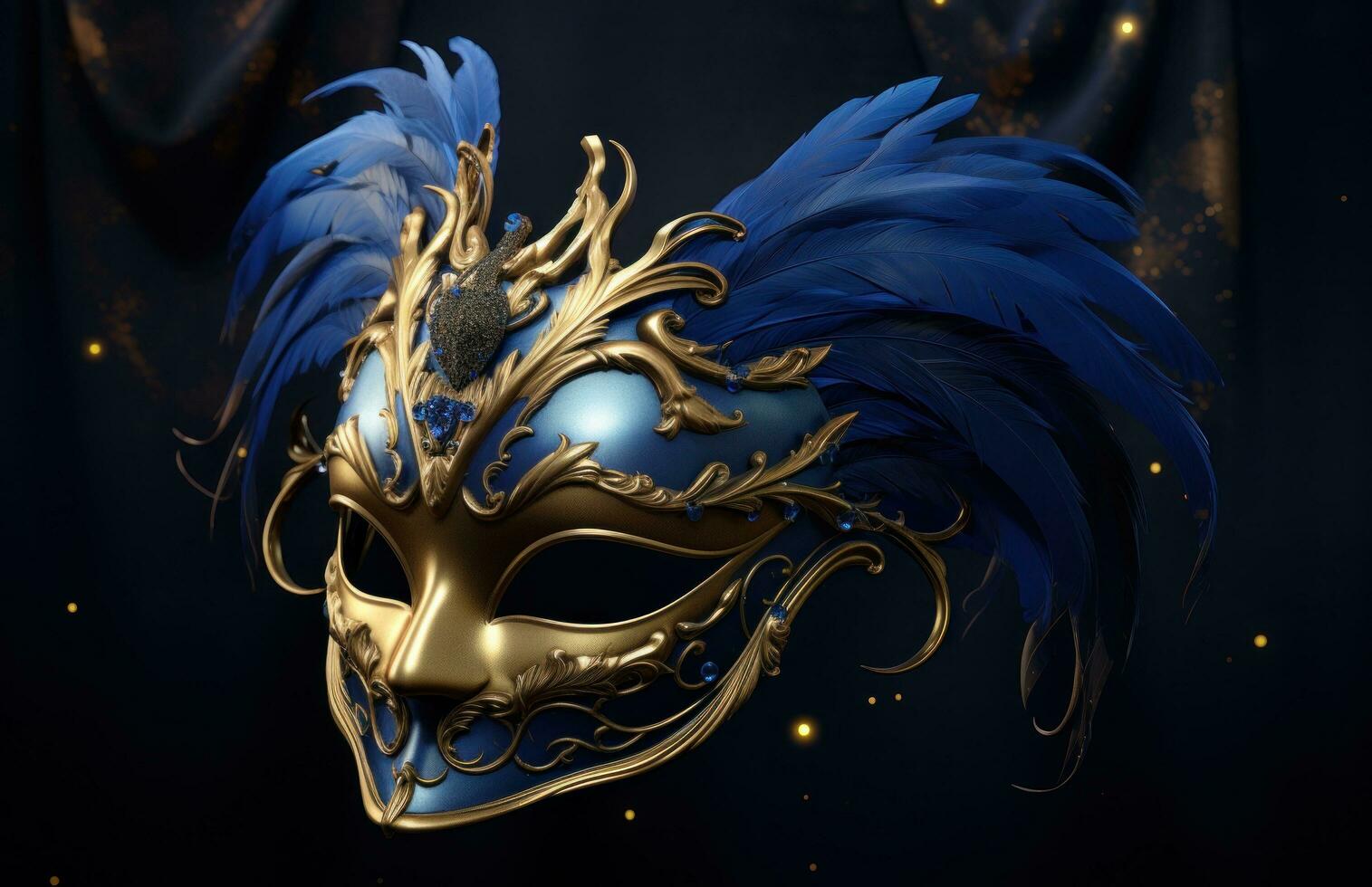 AI generated gold and blue mardi gras carnival mask photo