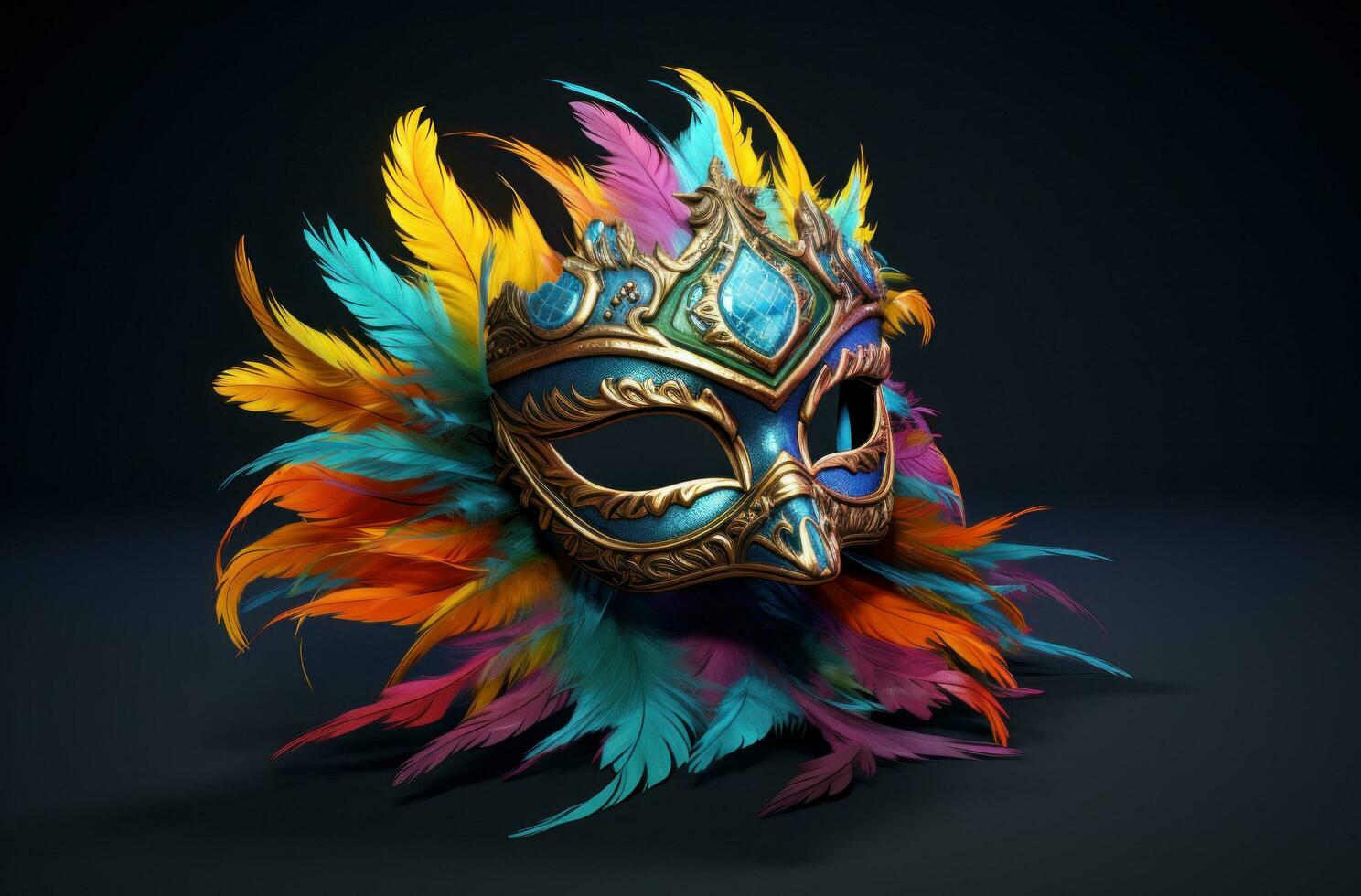 AI generated colorful mask with feathers and other decorations photo