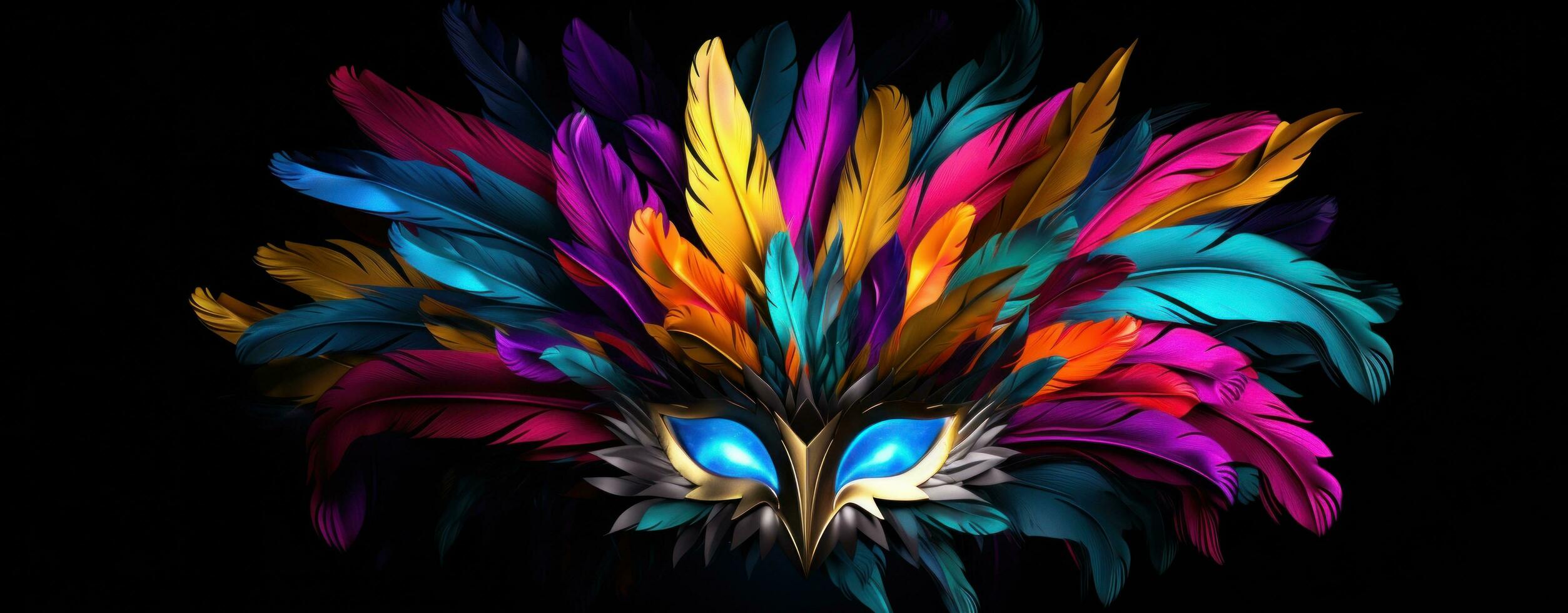 AI generated colorful mask with feathers and other decorations photo