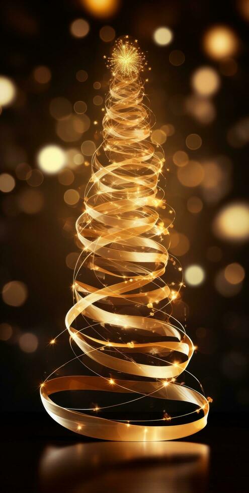 AI generated christmas tree gold ribbon tangle photo