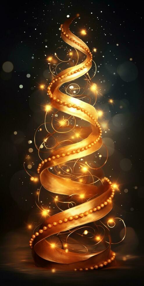 AI generated christmas tree gold ribbon tangle photo