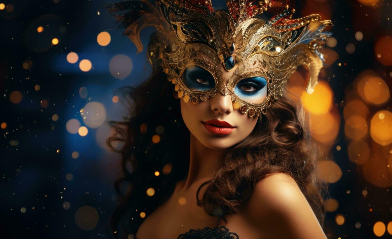 AI generated beautiful woman with venetian mask photo