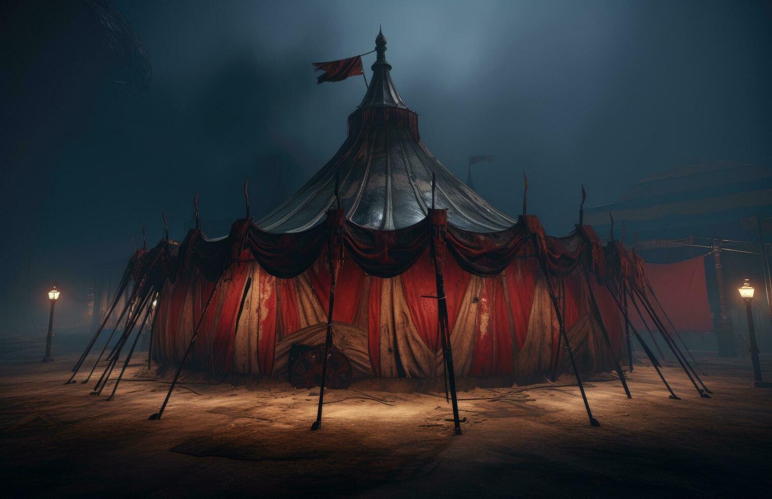 AI generated an old dark circus tent photo