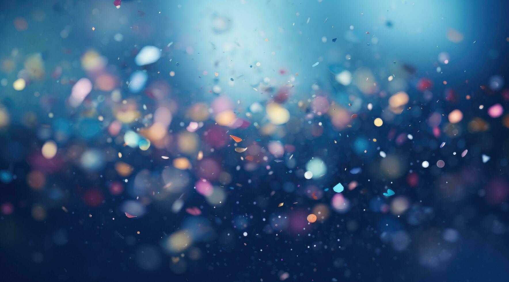 AI generated showing colorful confetti falling on a blue background, photo