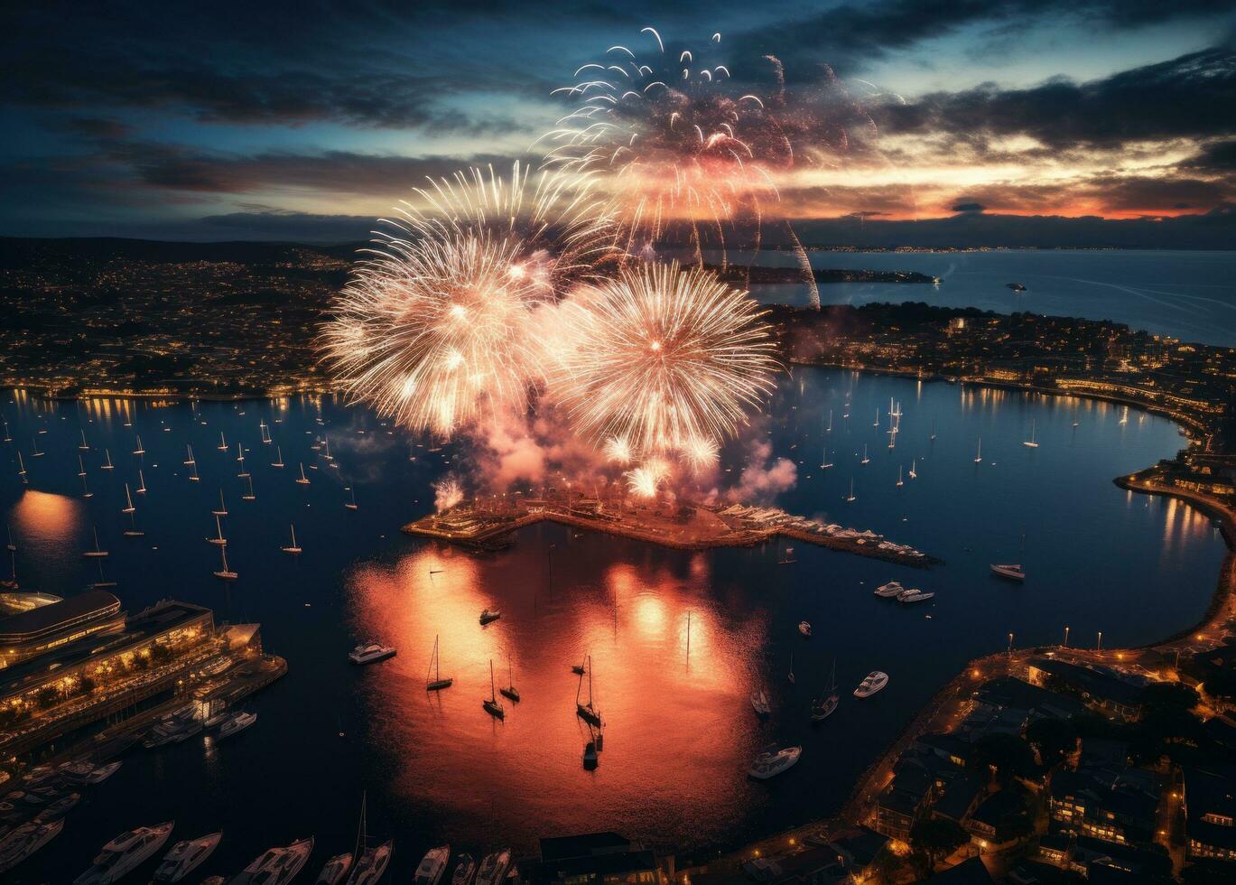 AI generated a big colorful fireworks light to the night photo