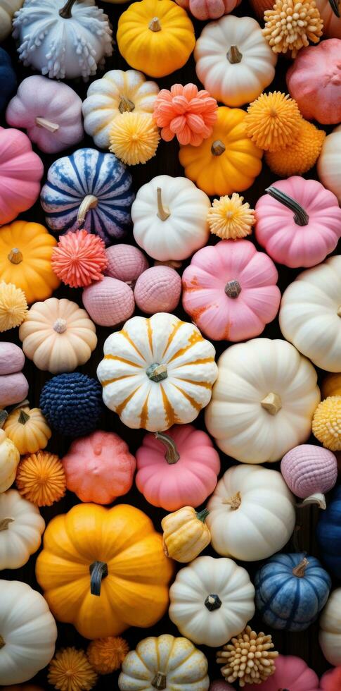 AI generated a group of colored pumpkins are sitting near each other photo
