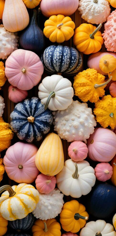 AI generated a group of colored pumpkins are sitting near each other photo