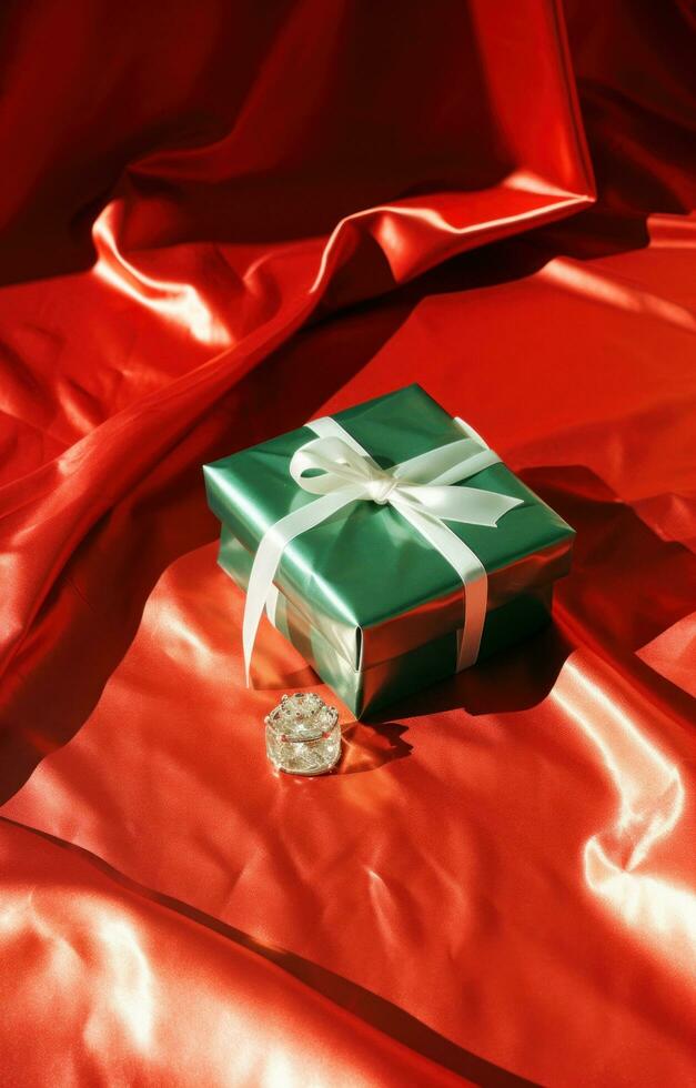 AI generated a present box on top of red cloth photo