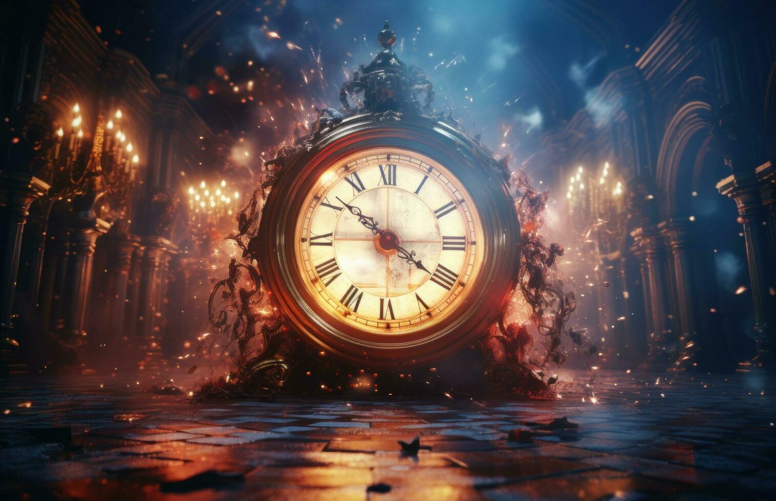 AI generated a christmas background with clock photo
