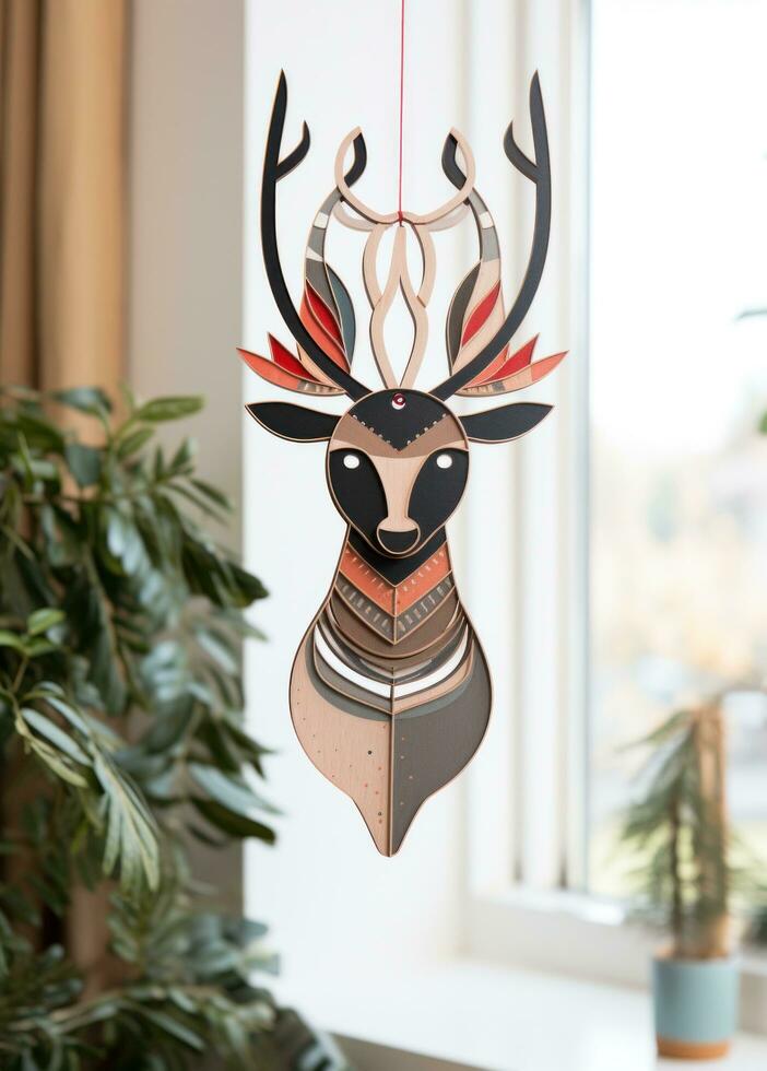 AI generated a christmas deer hanging from a mantel photo