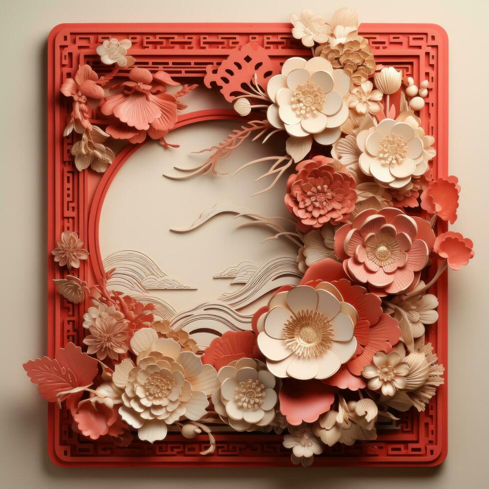 AI generated 3d Chinese new year card template with copy space photo