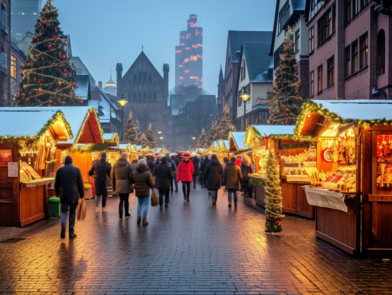 AI generated Night Christmas market photo