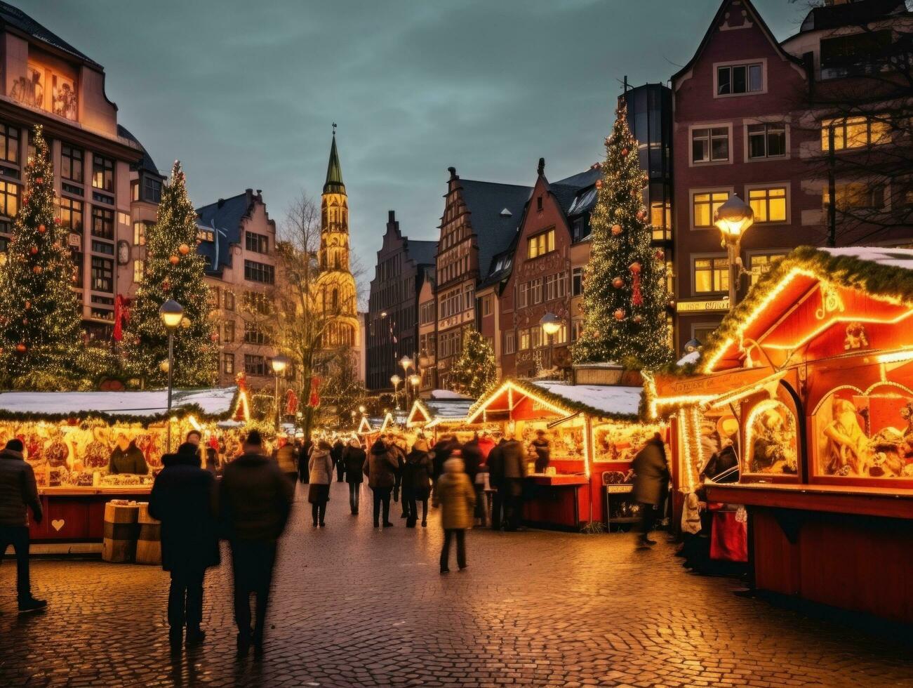 AI generated Night Christmas market photo