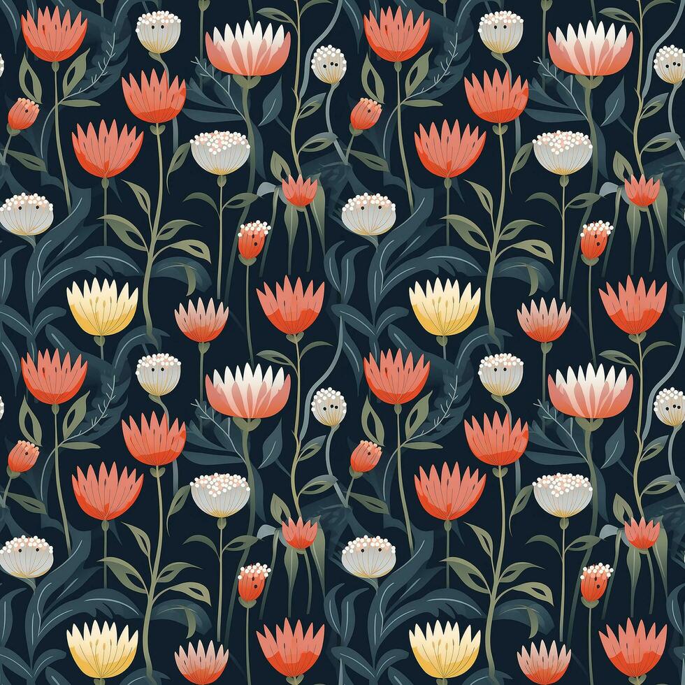 AI generated flowers with the stems showing seamless pattern background photo