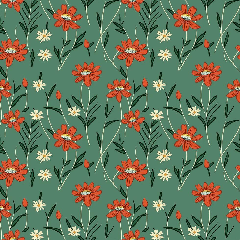 AI generated flowers with the stems showing seamless pattern background photo