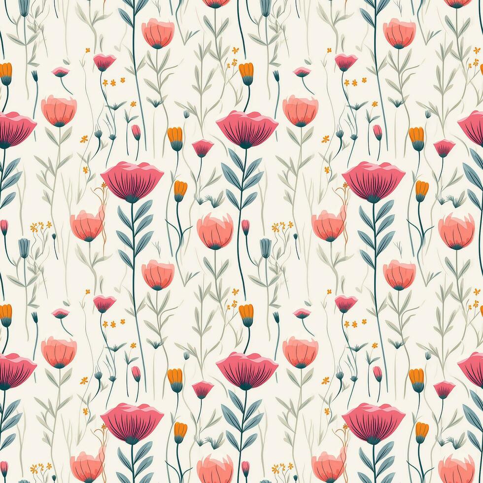 AI generated flowers with the stems showing seamless pattern background photo