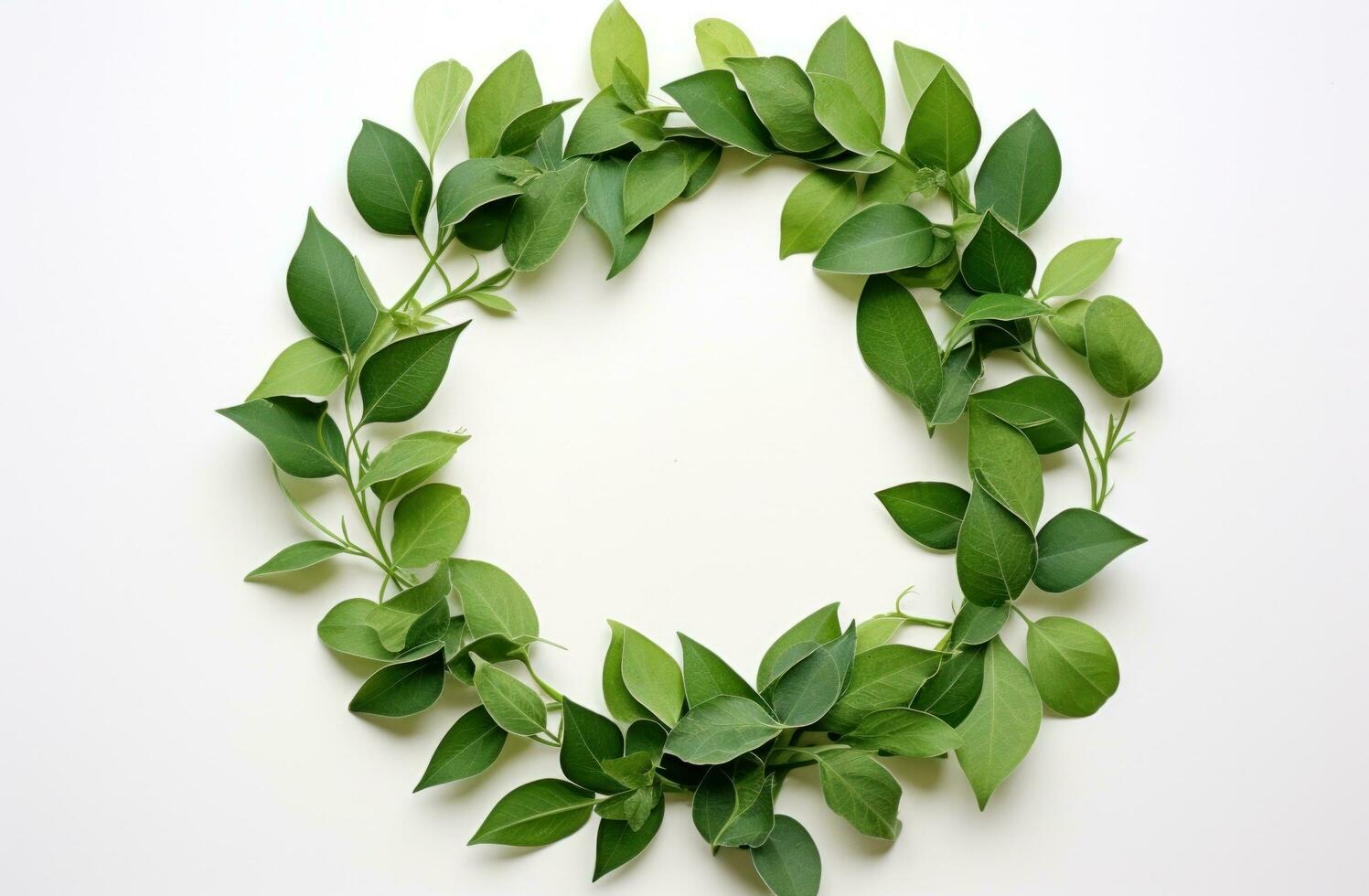 AI generated round circular arrangement of green leaves photo