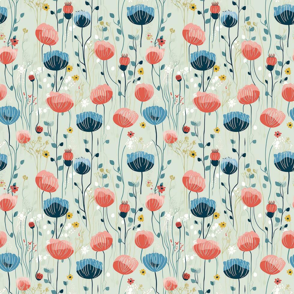 AI generated flowers with the stems showing seamless pattern background photo
