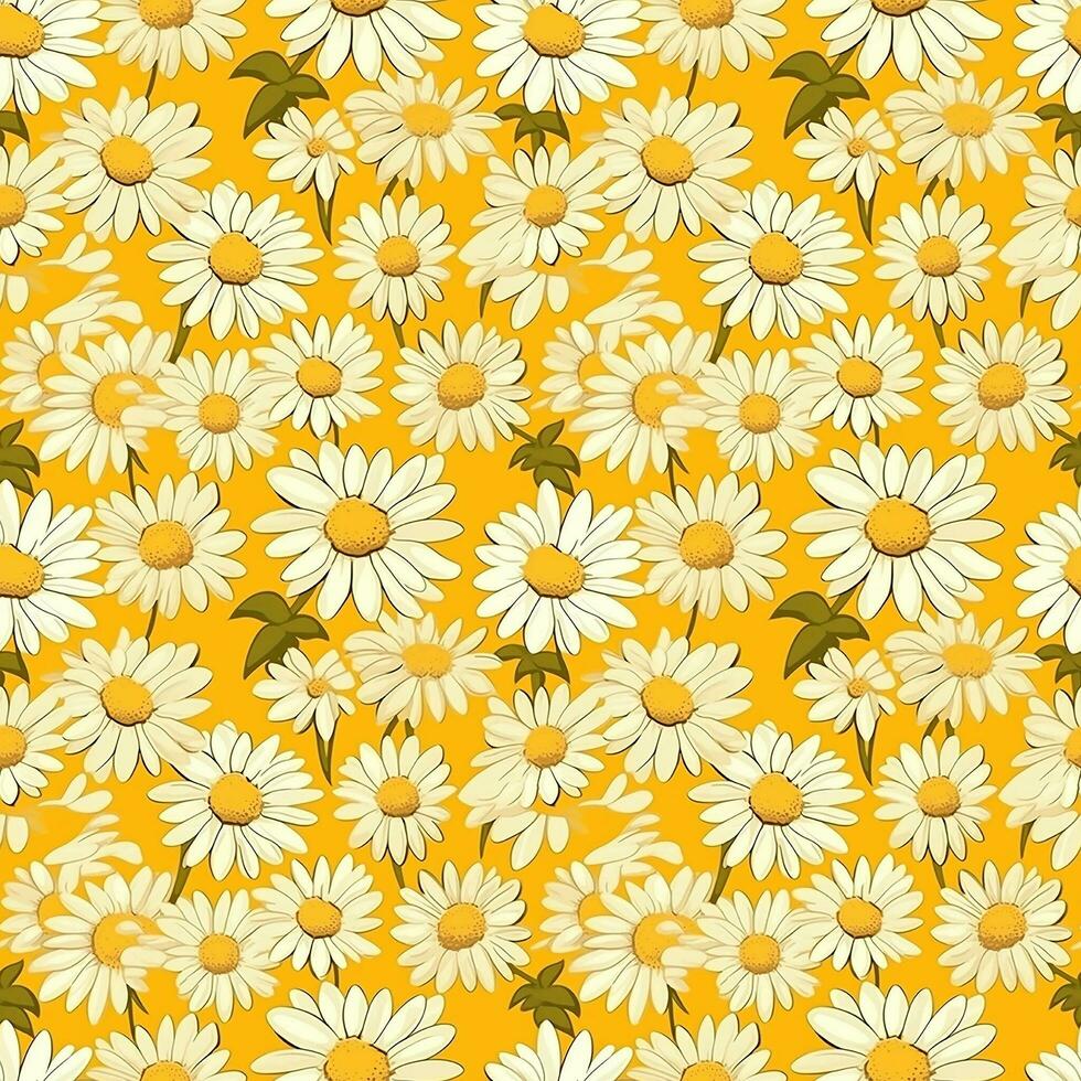 AI generated a yellow background with white daisies seamless pattern background photo