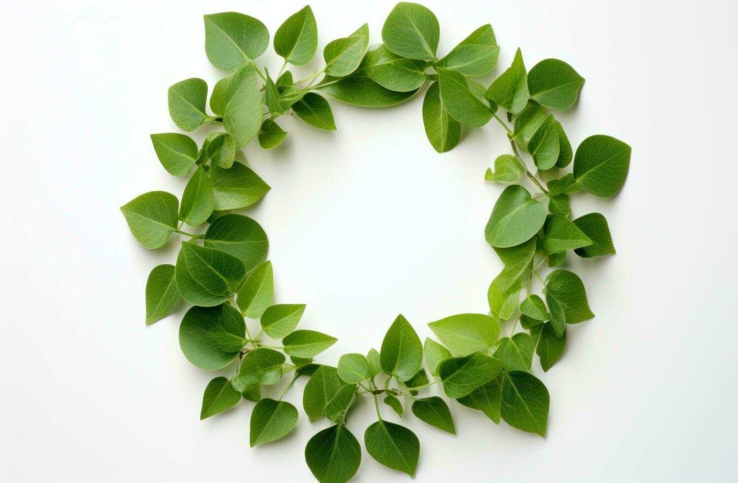 AI generated round circular arrangement of green leaves photo