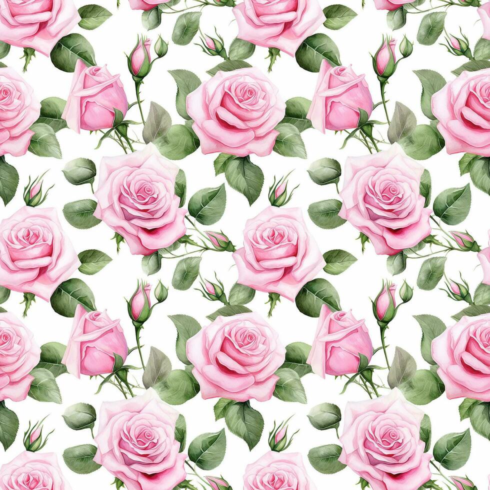AI generated fresh pink roses seamless pattern background photo