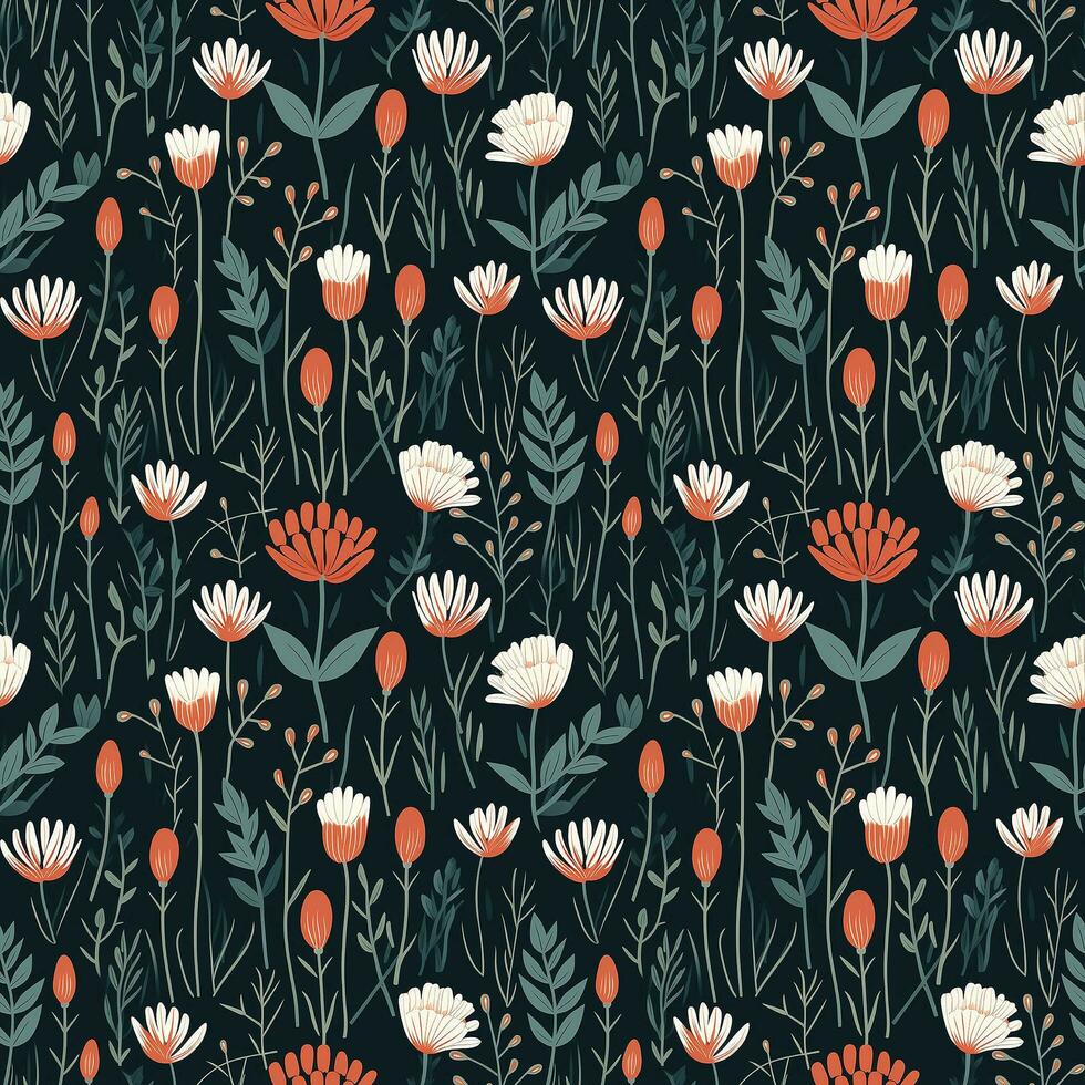 AI generated flowers with the stems showing seamless pattern background photo