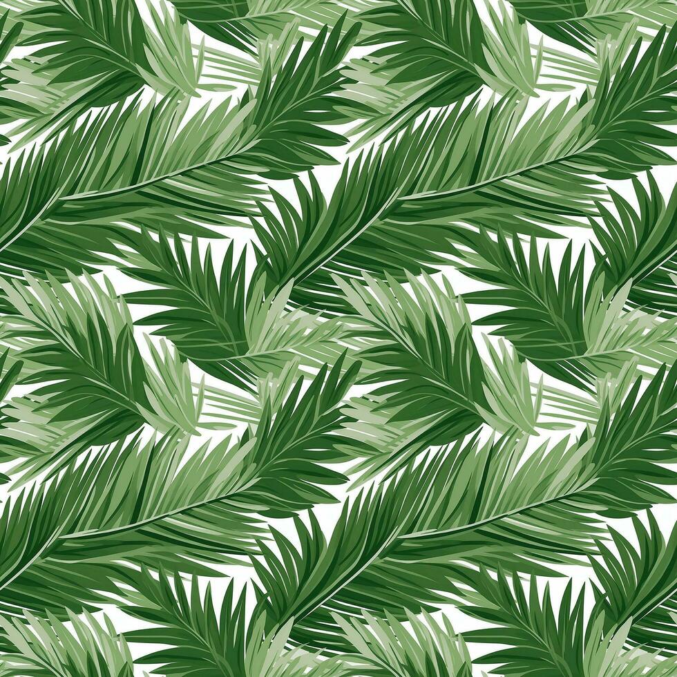 AI generated palm leaves in shades of green with white stems seamless pattern background photo