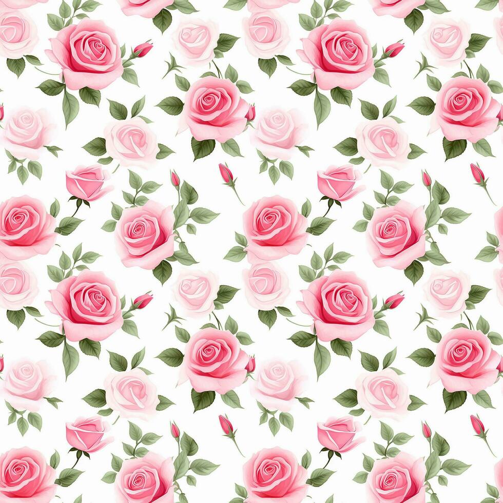 AI generated fresh pink roses seamless pattern background photo